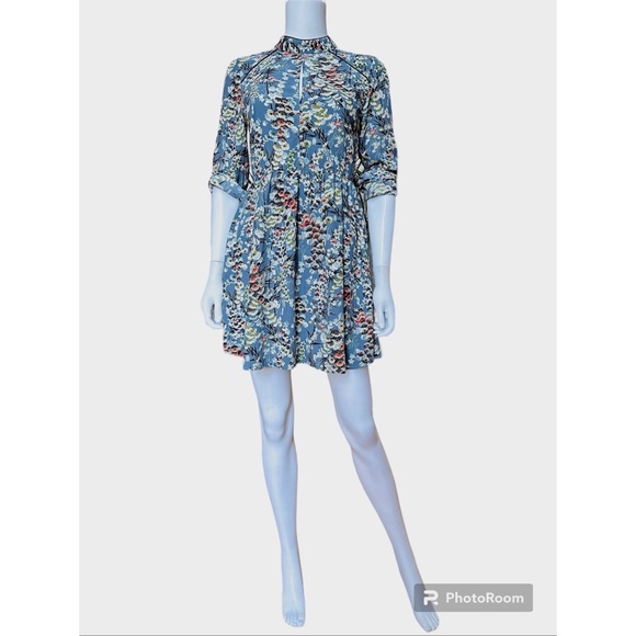 Zara Floral Gathered Waist Long Sleeves Mini Dress, NWOT, M - Picture 3 of 15